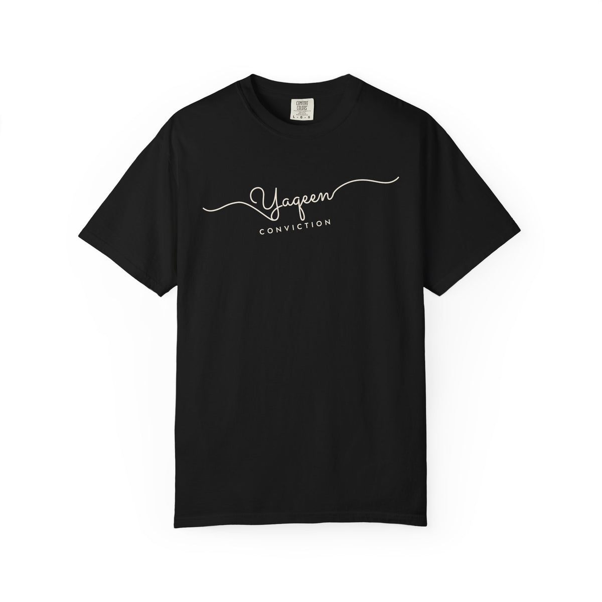 Yaqeen Fine Line Script Islamic Heavyweight T-Shirt in Black – AdabStars