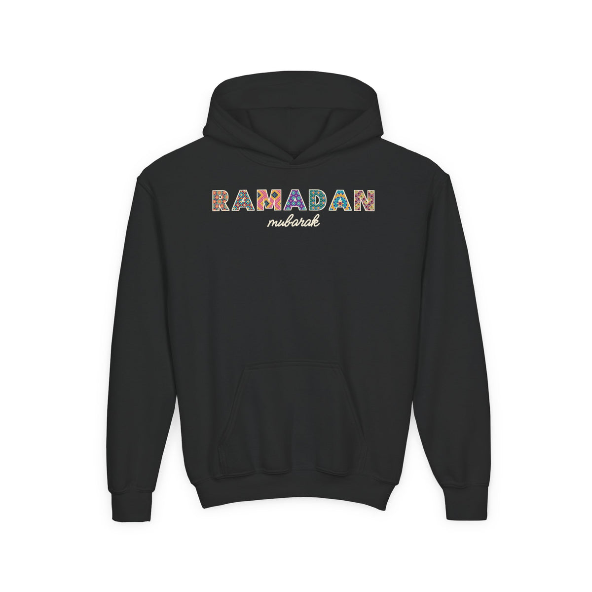 Ramadan Mubarak Patterned Letters Kids Hoodie in Black – AdabStars