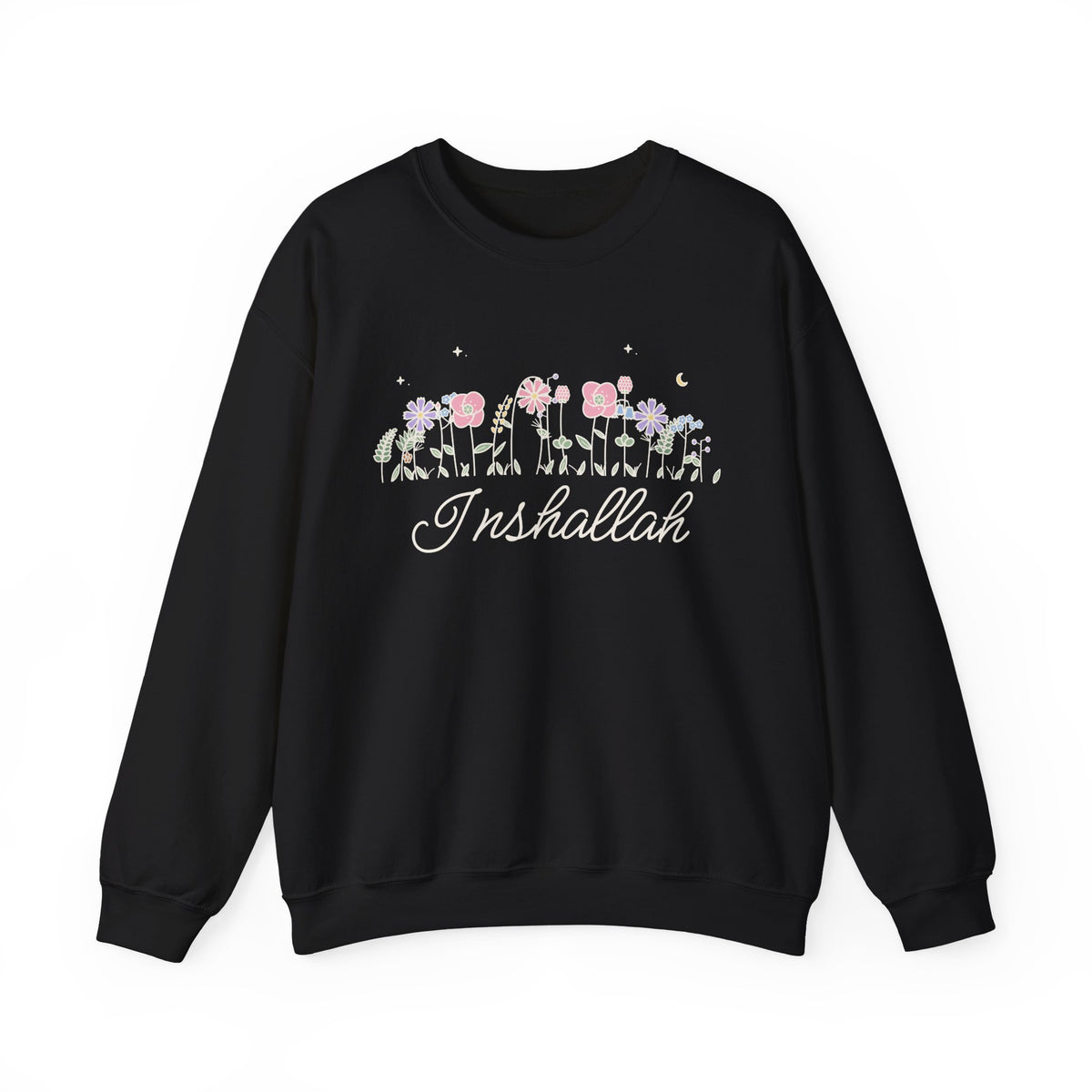 Inshallah Meadow Flowers Islamic Crewneck Sweatshirt in Black – AdabStars