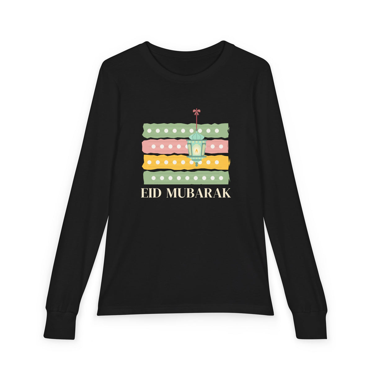 Eid Mubarak Polka Stripes Kids Long Sleeve Shirt in Black – AdabStars