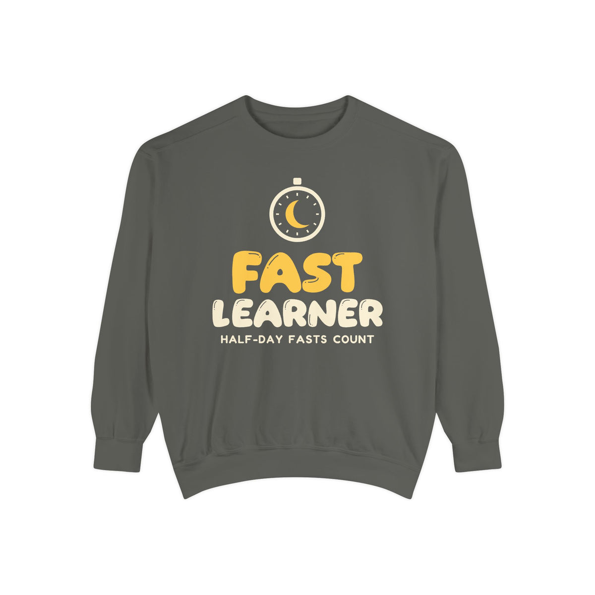 Fast Learner Ramadan Sweatshirt | Ramadan Kids First Fasting Pun Stopwatch | AdabStars Islamic Kids Apparel