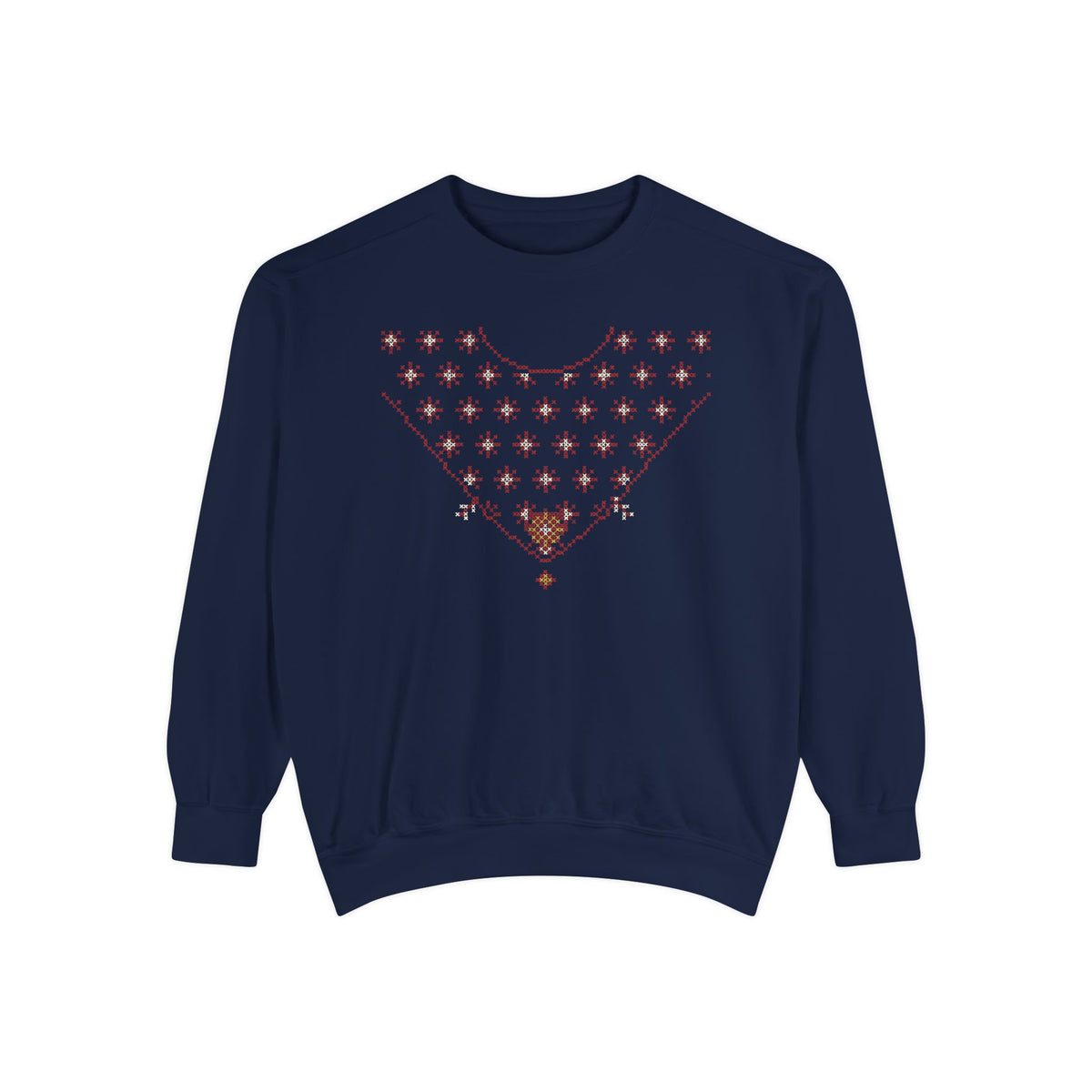 Tatreez Yoke Panel Islamic Premium Sweatshirt in True Navy – AdabStars