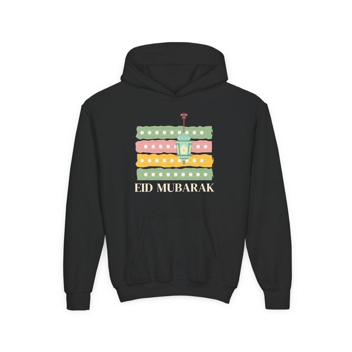 Eid Mubarak Polka Stripes Kids Hoodie in Black – AdabStars