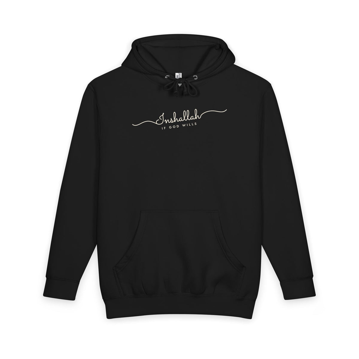 Inshallah Fine Line Script Islamic Heavyweight Premium Heavyweight Hoodie in Black – AdabStars