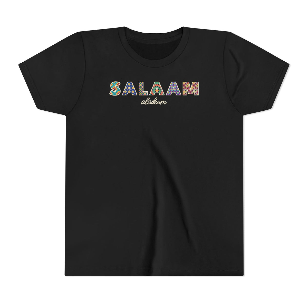 Salaam Patterned Letters Islamic Kids T-Shirt in Black – AdabStars