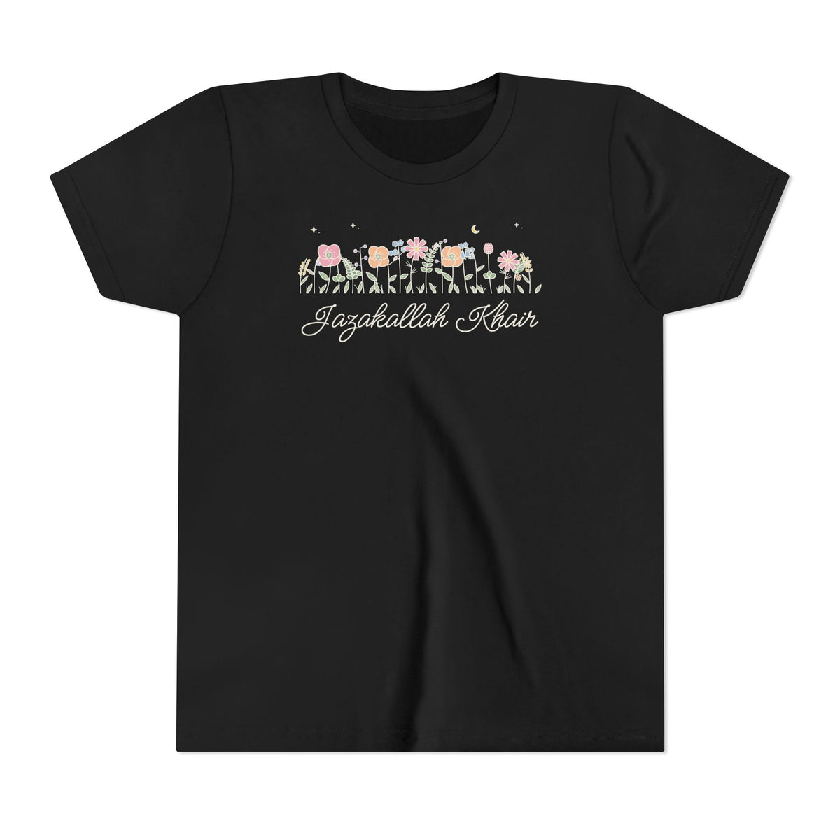 Jazakallah Khair Meadow Flowers Islamic Kids T-Shirt in Black – AdabStars