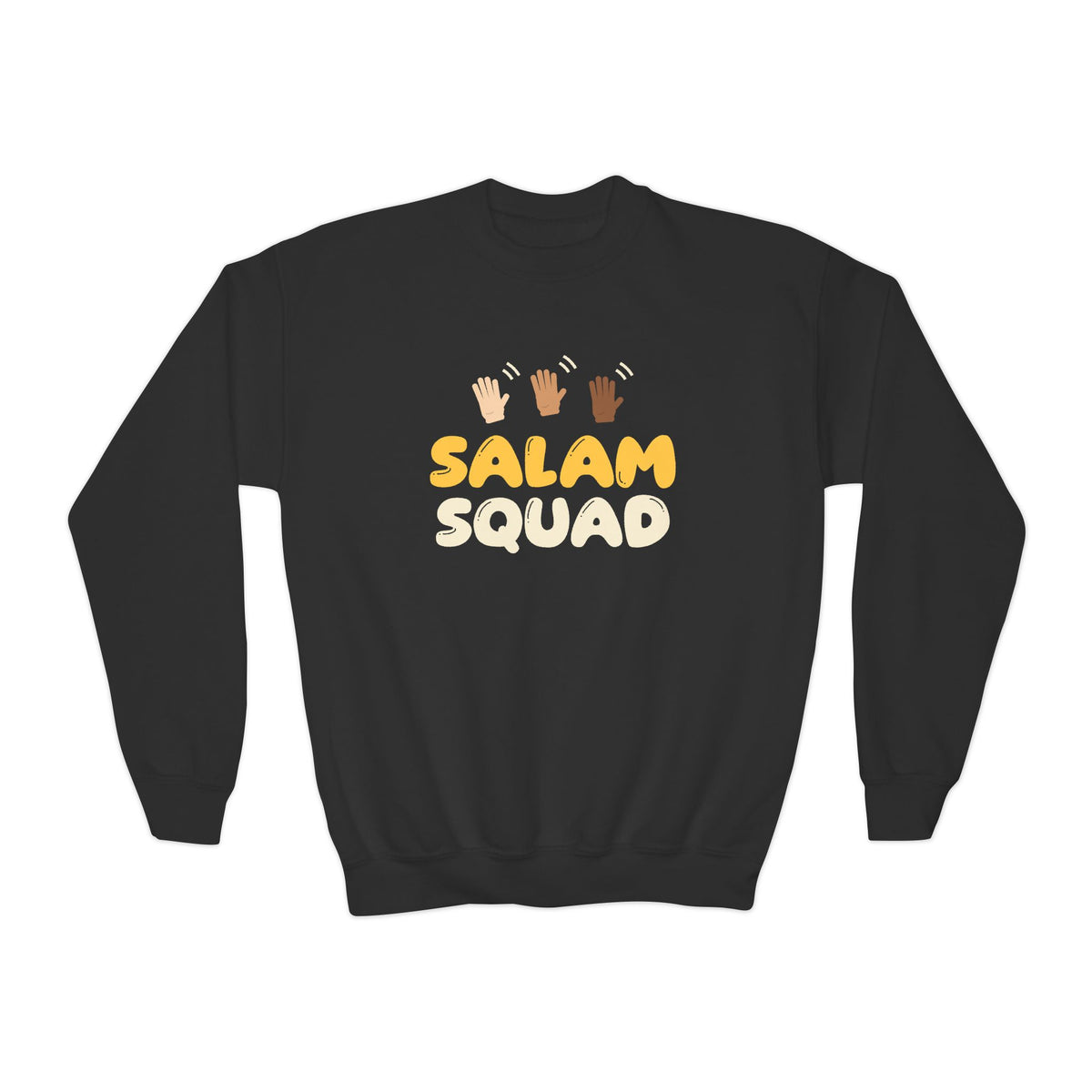 Salam Squad Islamic Kids Sweatshirt | Muslim Kids Islamic Greeting Waving Hands | AdabStars Islamic Kids Apparel