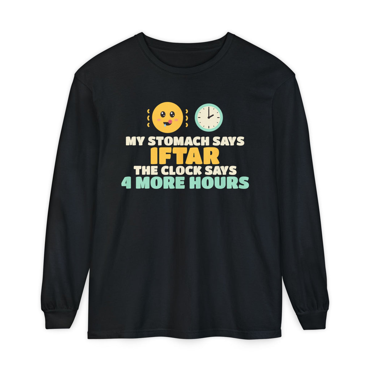 My Stomach Says Iftar Long Sleeve Shirt | Ramadan My Stomach Says Iftar Funny Fasting Clock Hungry | AdabStars Islamic Apparel