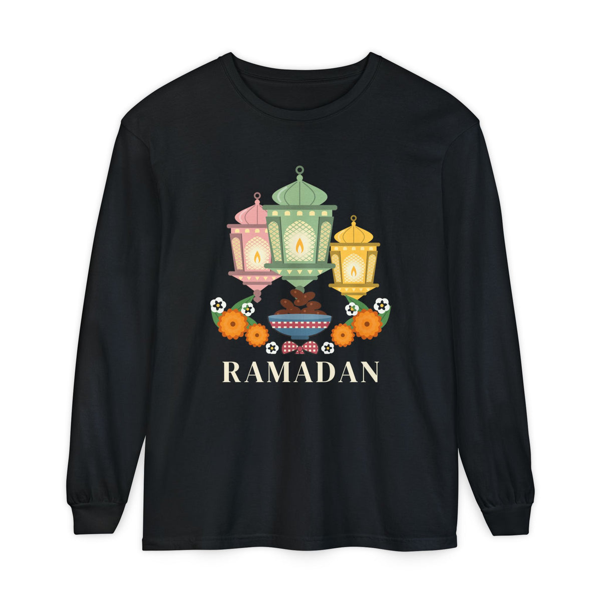 Ramadan Lantern Bouquet Heavyweight Long Sleeve Shirt in Black – AdabStars