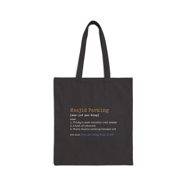 Masjid Parking Definition Canvas Tote Bag in Black, double-sided print – AdabStars