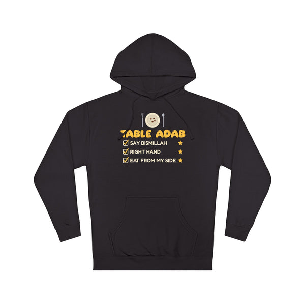 Table Adab Islamic Hoodie | Kids Islamic Eating Manners Bismillah Right Hand | AdabStars Islamic Kids Apparel