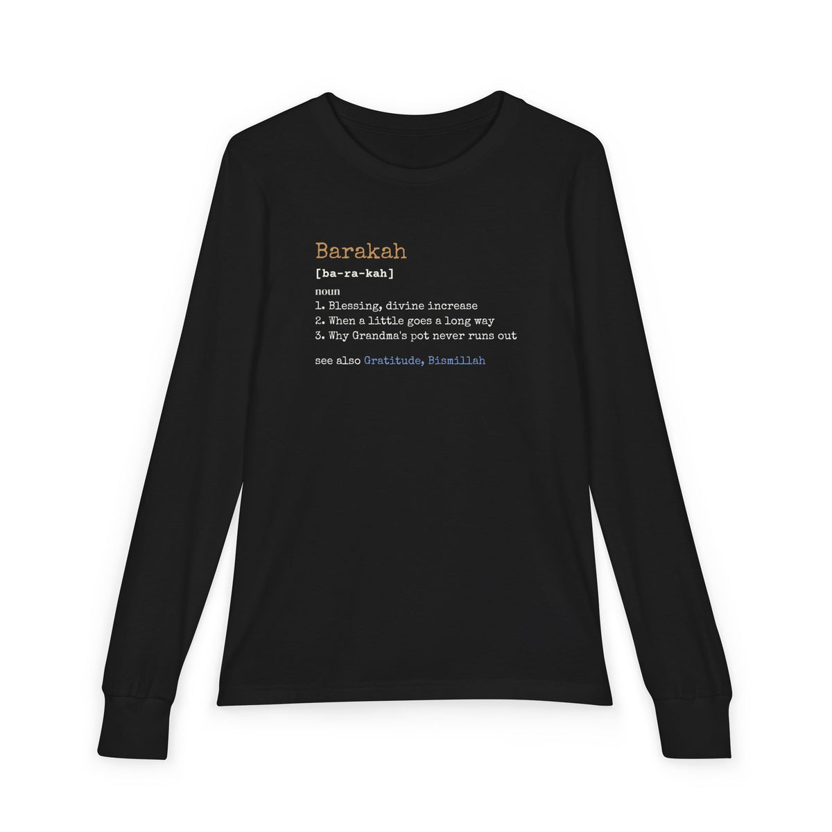 Barakah Definition Islamic Kids Kids Long Sleeve Shirt in Black – AdabStars