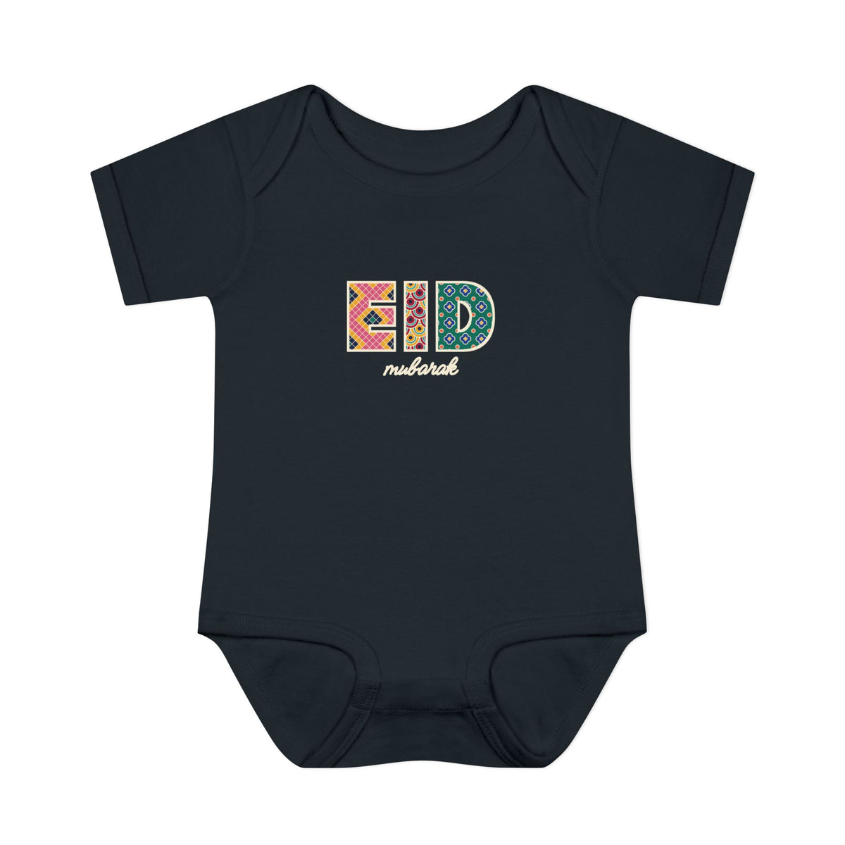 Eid Mubarak Patterned Letters Baby Bodysuit in Black – AdabStars
