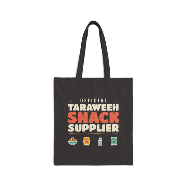 Official Taraweeh Snack Supplier Canvas Tote Bag in Black, one-sided print – AdabStars