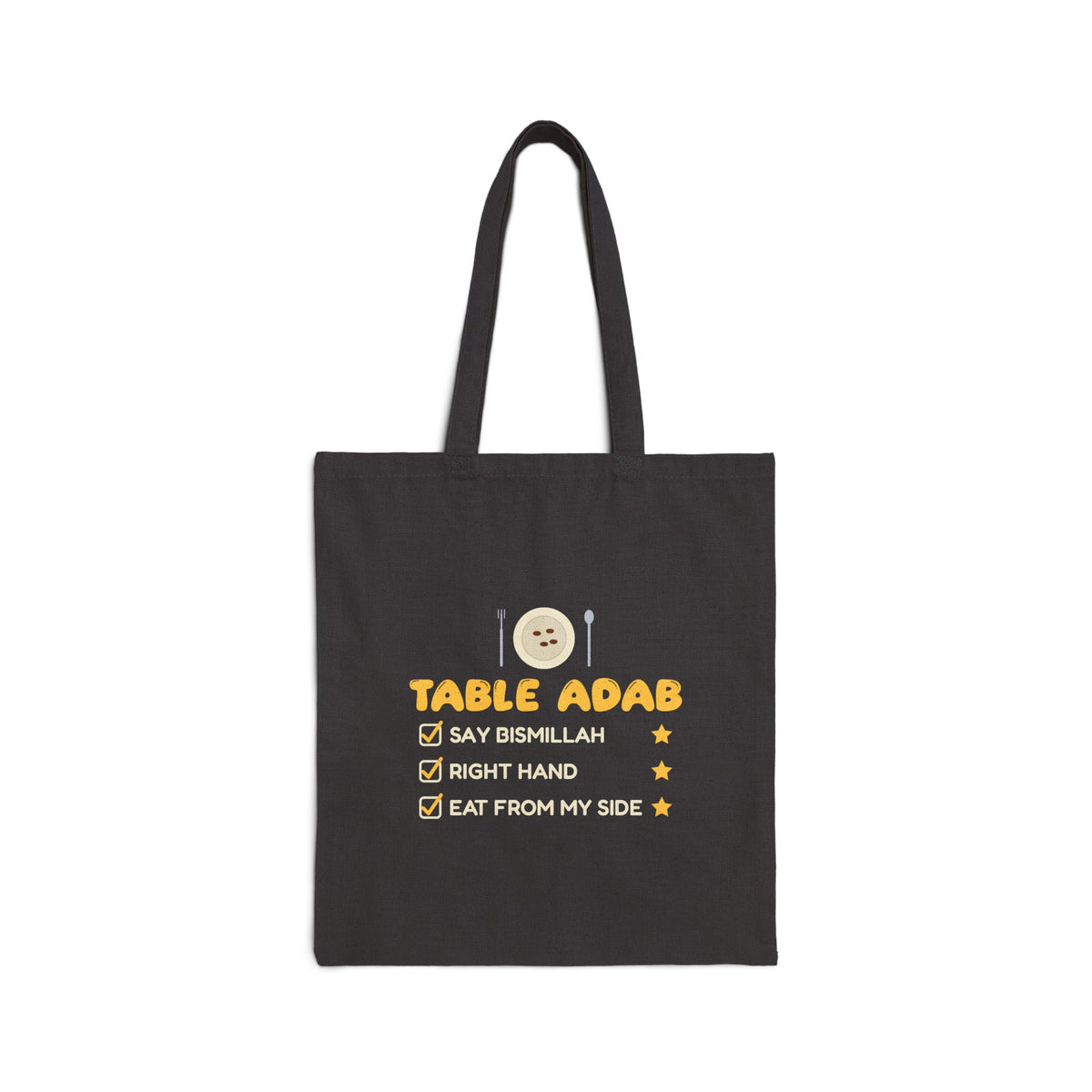 Table Adab Islamic Double-Sided Tote Bag | Kids Islamic Eating Manners Bismillah Right Hand | AdabStars Islamic Kids Gifts
