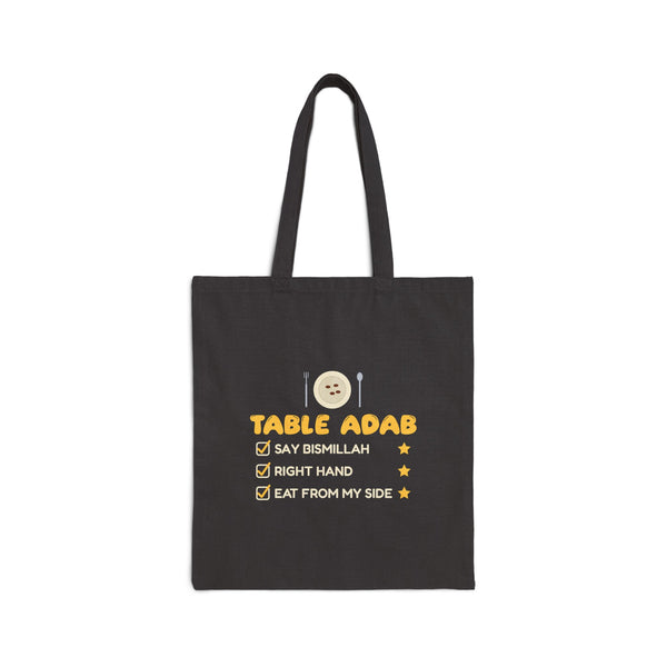 Table Adab Canvas Tote Bag in Black, double-sided print – AdabStars