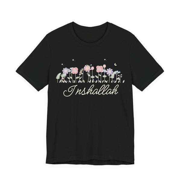 Inshallah Meadow Flowers Islamic Unisex T-Shirt in Black – AdabStars