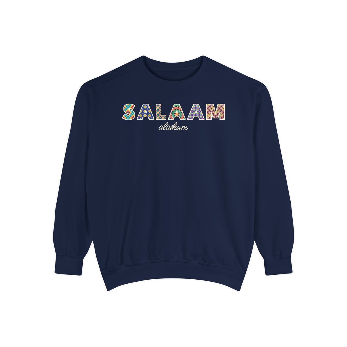 Salaam Patterned Letters Islamic Premium Sweatshirt in True Navy – AdabStars