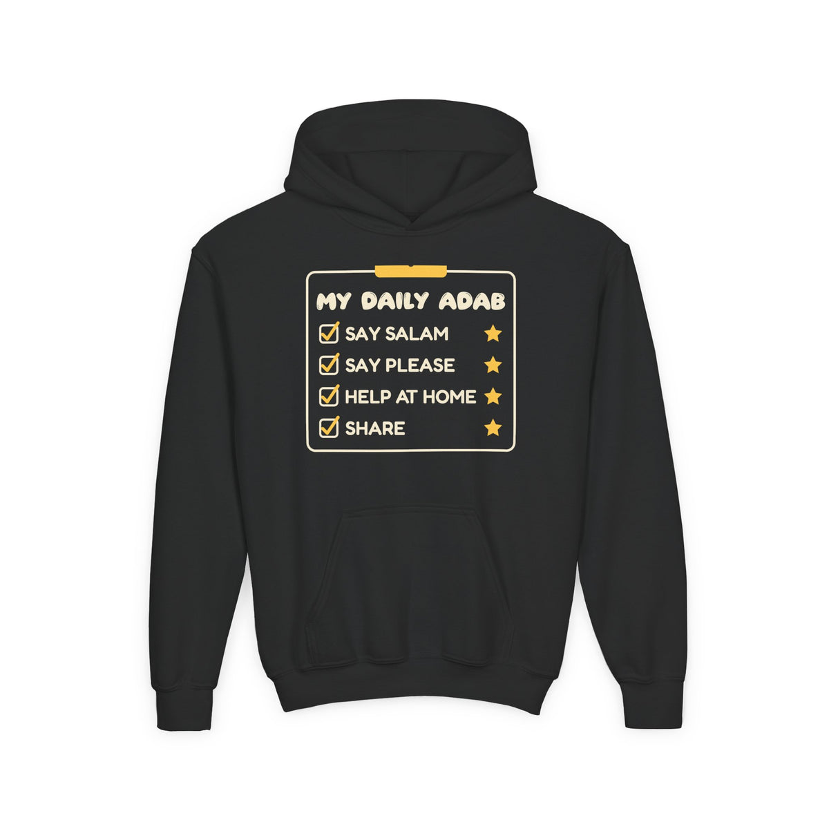 My Daily Adab Ramadan Kids Hoodie | Checklist Kids Islamic Manners Salam Share | AdabStars Islamic Kids Apparel