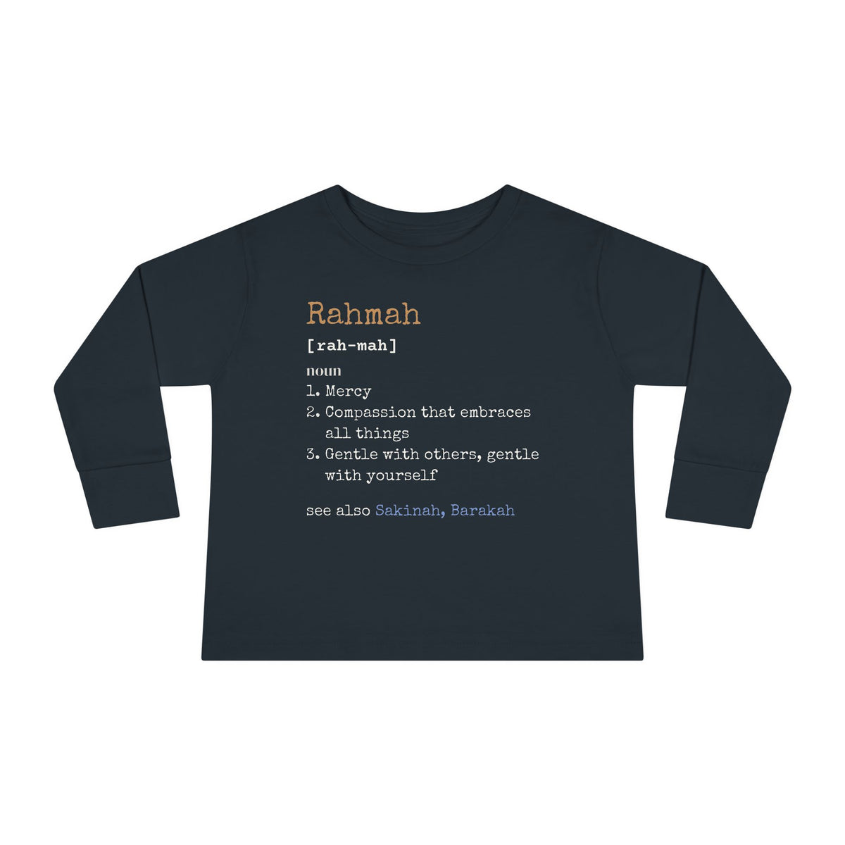 Rahmah Definition Islamic Toddler Toddler Long Sleeve Shirt in Black – AdabStars