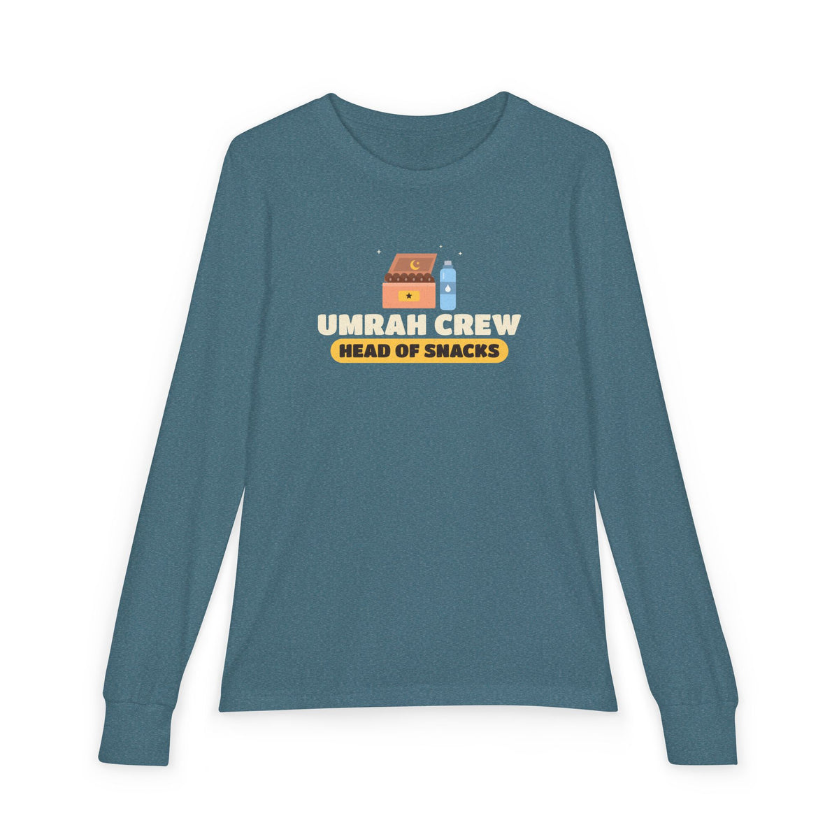 Umrah Crew Head Of Snacks Kids Long Sleeve Shirt in Heather Deep Teal – AdabStars