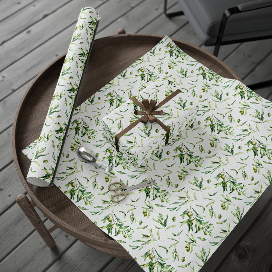 Olive Branch and Leaf  Islamic Gift Wrapping Paper – Watercolor Olive Leaf Design for Eid, Ramadan & Special Occasions