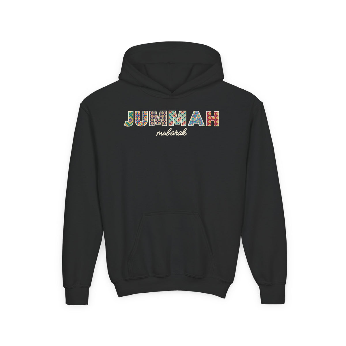 Jummah Mubarak Patterned Letters Islamic Kids Hoodie in Black – AdabStars