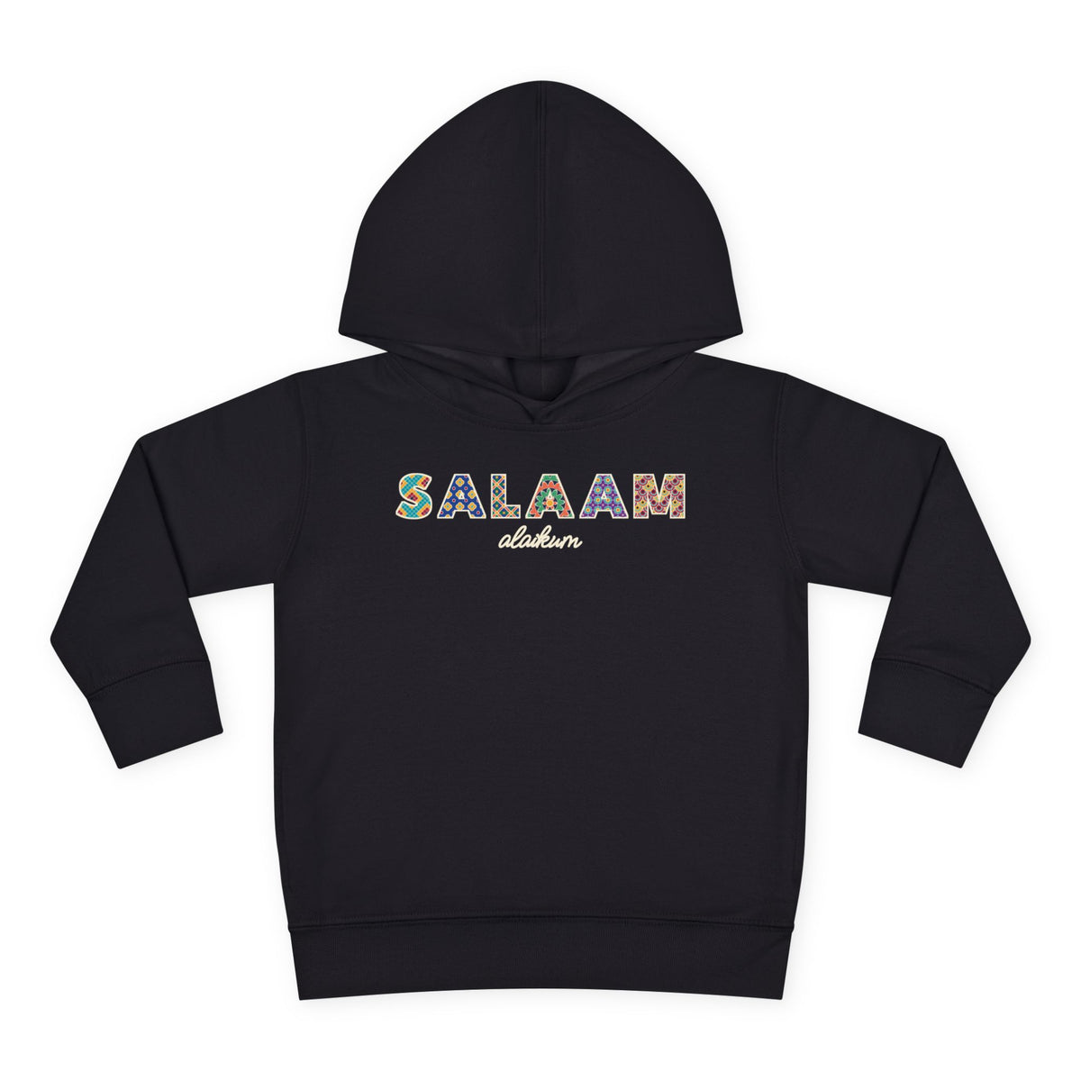 Salaam Patterned Letters Islamic Toddler Hoodie in Black – AdabStars
