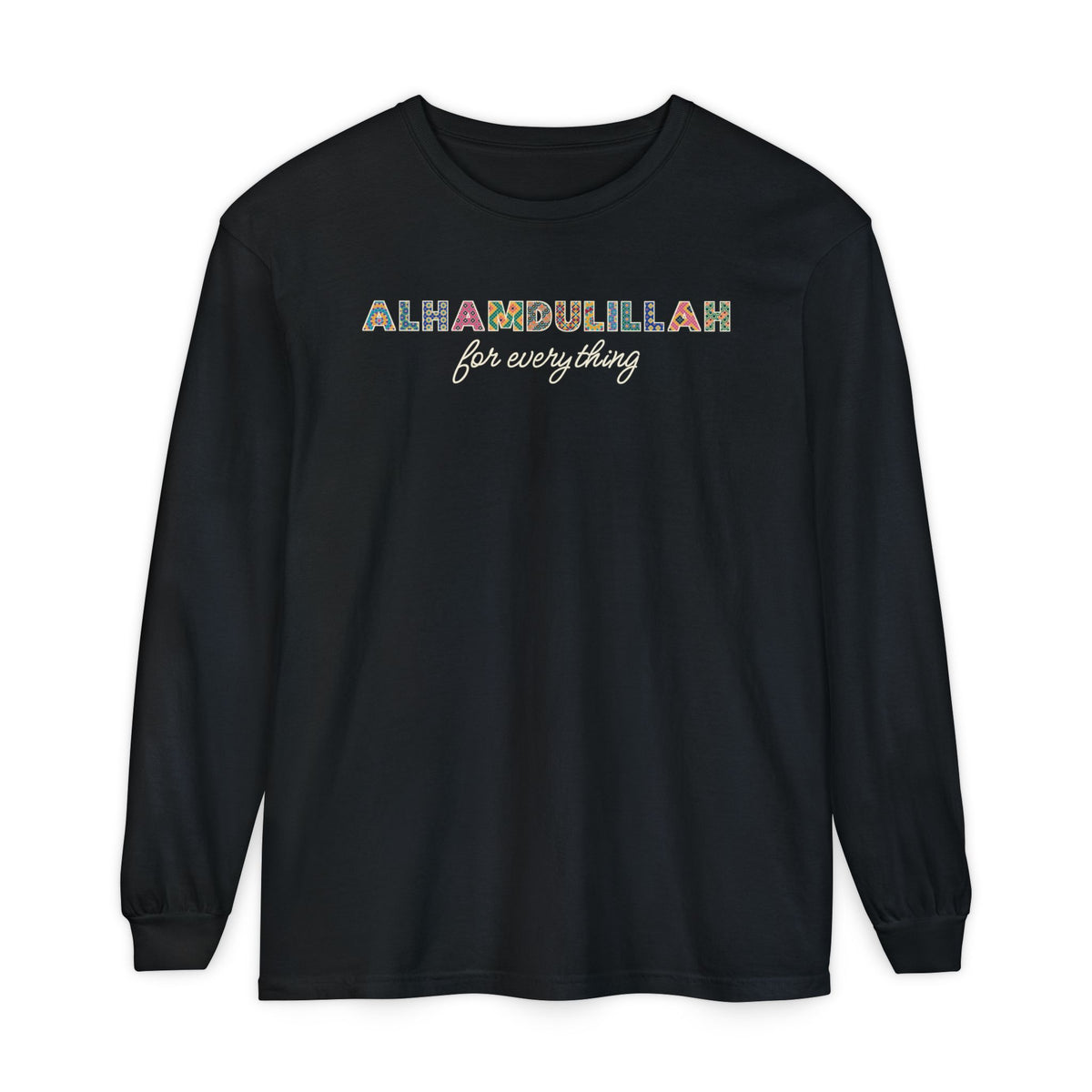 Alhamdulillah Patterned Letters Islamic Heavyweight Long Sleeve Shirt in Black – AdabStars
