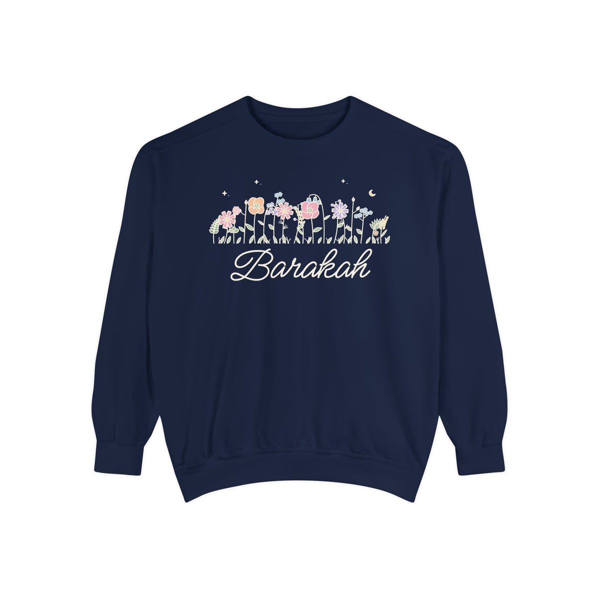 Barakah Meadow Flowers Islamic Premium Sweatshirt in True Navy – AdabStars