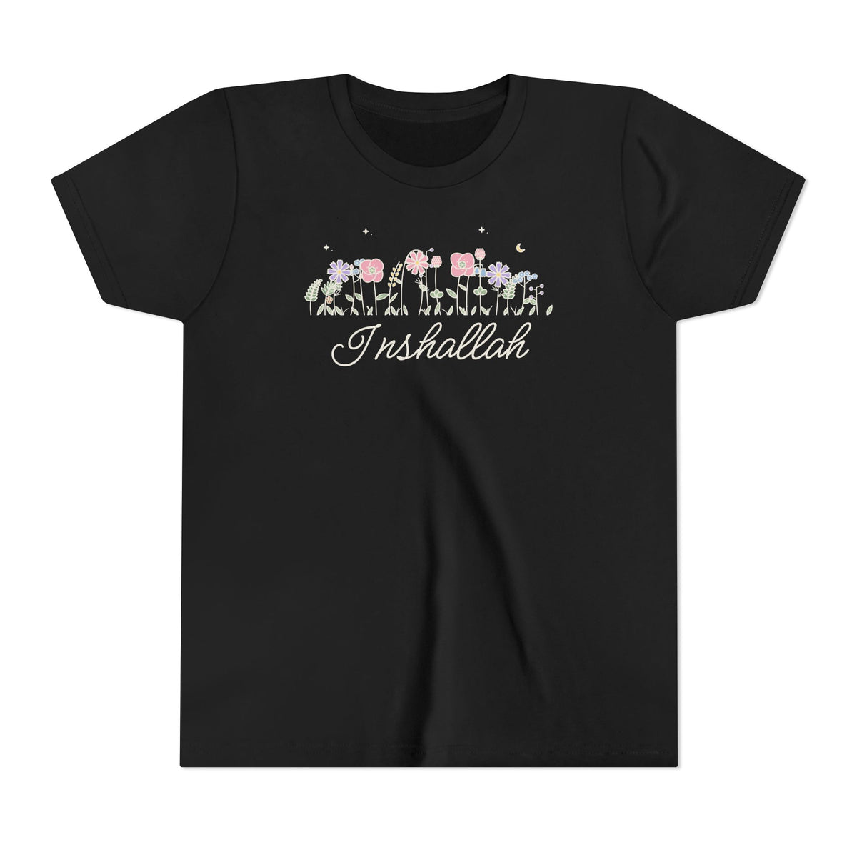 Inshallah Meadow Flowers Islamic Kids T-Shirt in Black – AdabStars