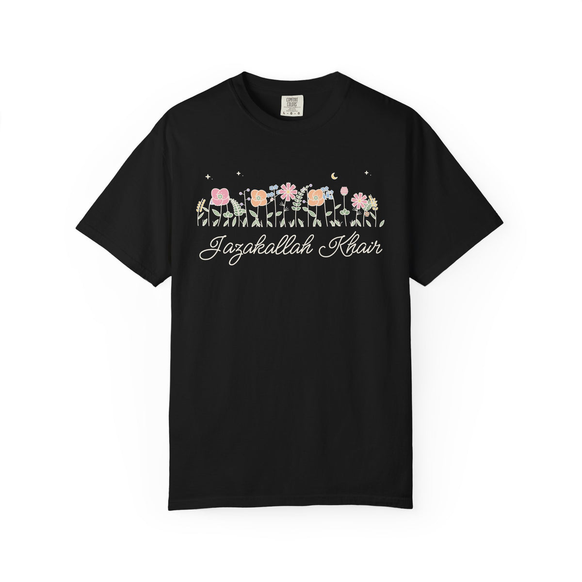 Jazakallah Khair Meadow Flowers Islamic Heavyweight T-Shirt in Black – AdabStars