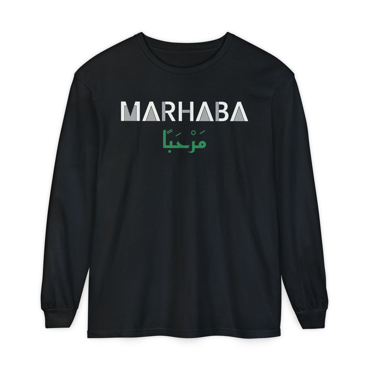 Marhaba Dual Language Islamic Heavyweight Long Sleeve Shirt in Black – AdabStars