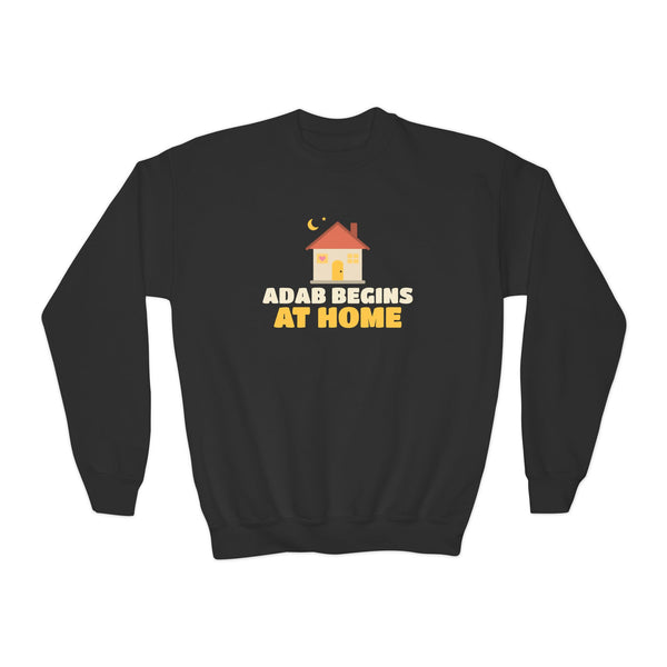 Adab Begins At Home Ramadan Kids Sweatshirt | Muslim Family Manners Cozy House | AdabStars Islamic Apparel