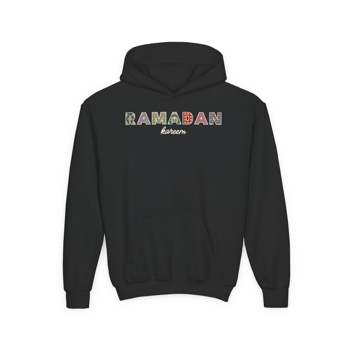 Ramadan Kareem Patterned Letters Kids Hoodie in Black – AdabStars