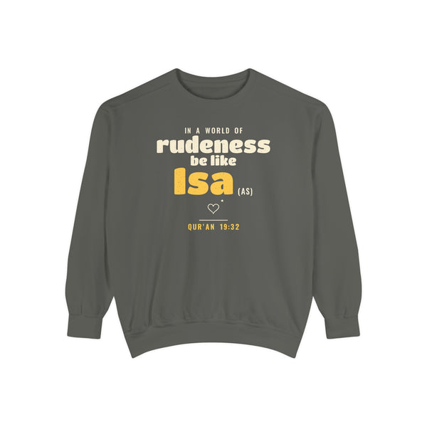 Be Like Isa (AS) Sweatshirt | Prophet Isa (Jesus) Gentleness Story, Qur'an 19:30-32 on the Back | AdabStars