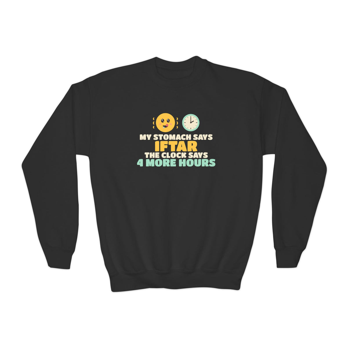 My Stomach Says Iftar Kids Sweatshirt in Black – AdabStars