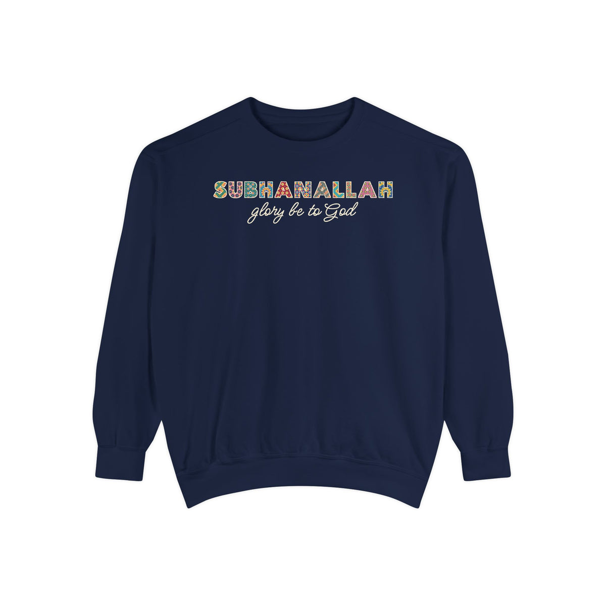 Subhanallah Patterned Letters Islamic Premium Sweatshirt in True Navy – AdabStars