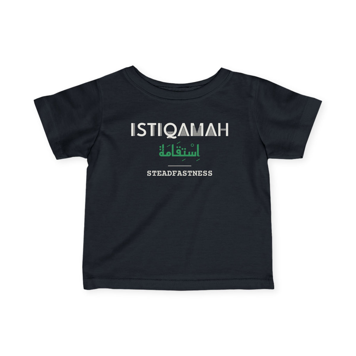 Istiqamah Dual Language with English Meaning Islamic Baby T-Shirt in Black – AdabStars