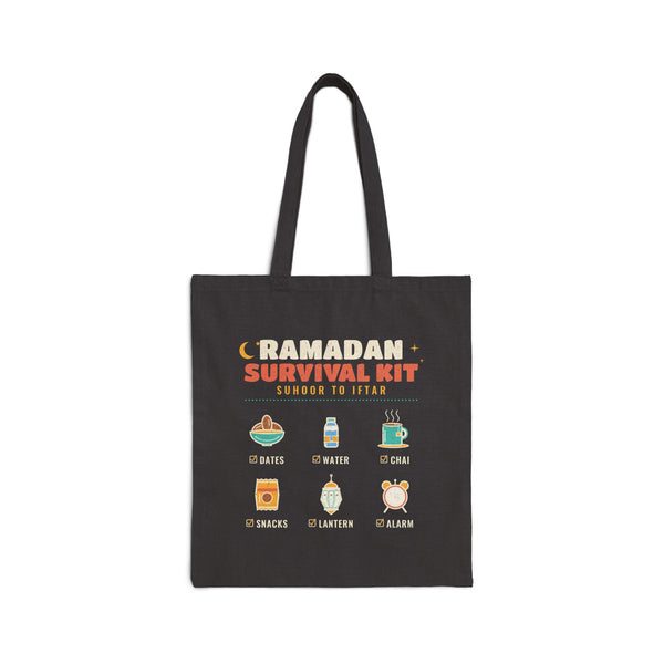 Ramadan Survival Kit Canvas Tote Bag in Black, one-sided print – AdabStars