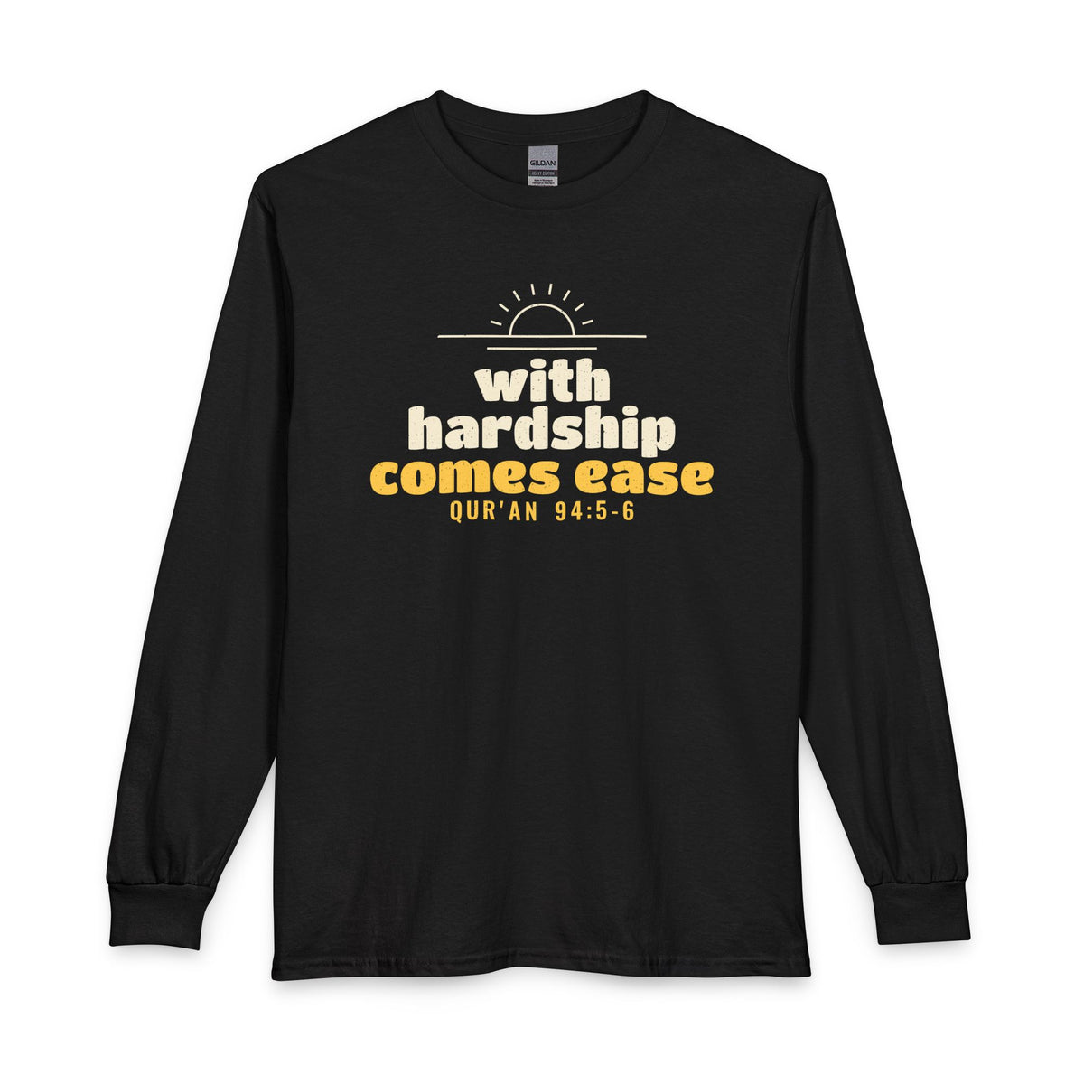 With Hardship Comes Ease Long Sleeve Shirt in Black, front and back print – AdabStars