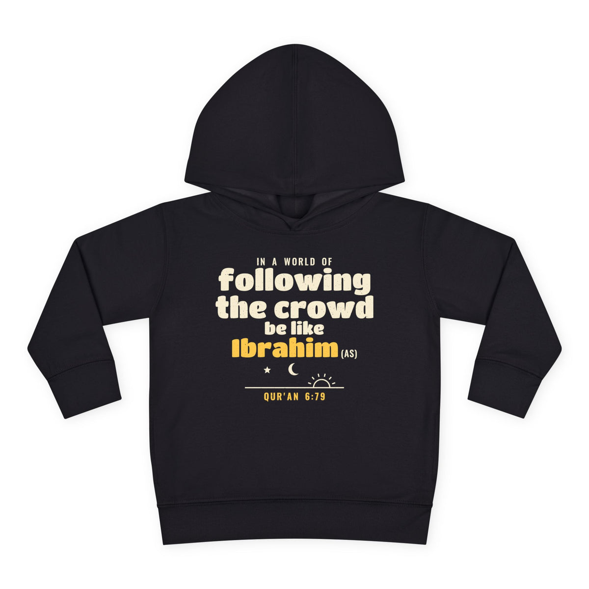 Be Like Ibrahim (AS) Toddler Hoodie in Black, front and back print – AdabStars