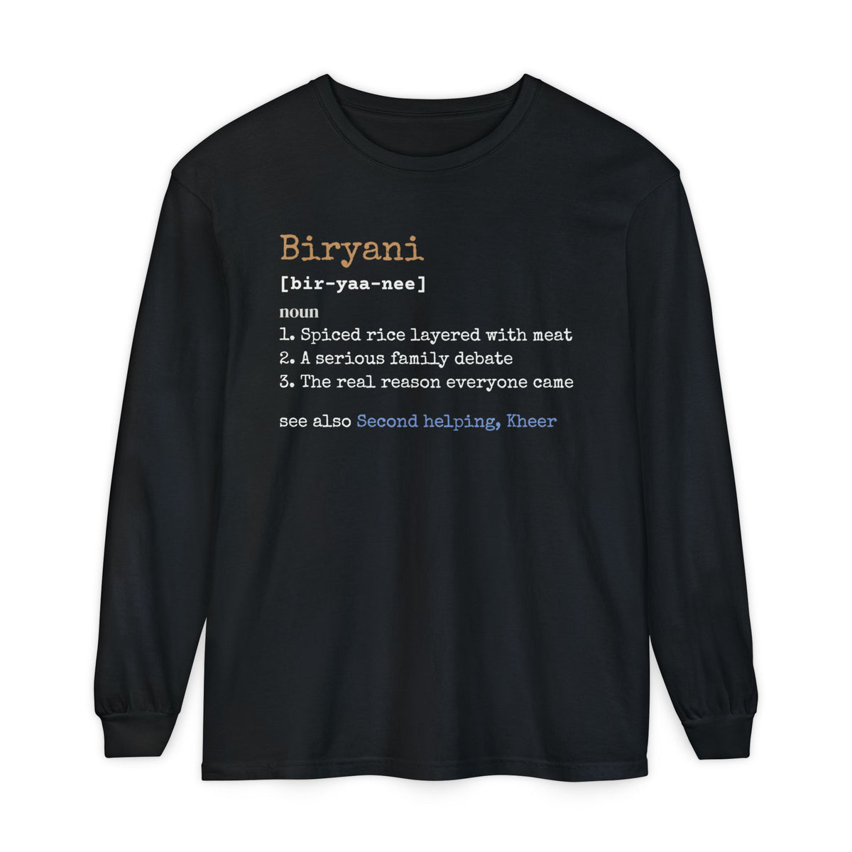 Biryani Definition Ramadan Long Sleeve Shirt | Desi Food Funny Pakistani Indian Rice | AdabStars Islamic Apparel