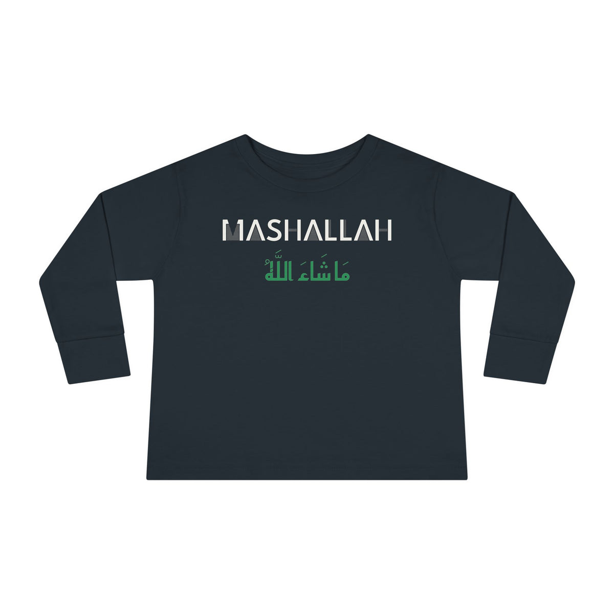 Mashallah Dual Language Islamic Toddler Toddler Long Sleeve Shirt in Black – AdabStars