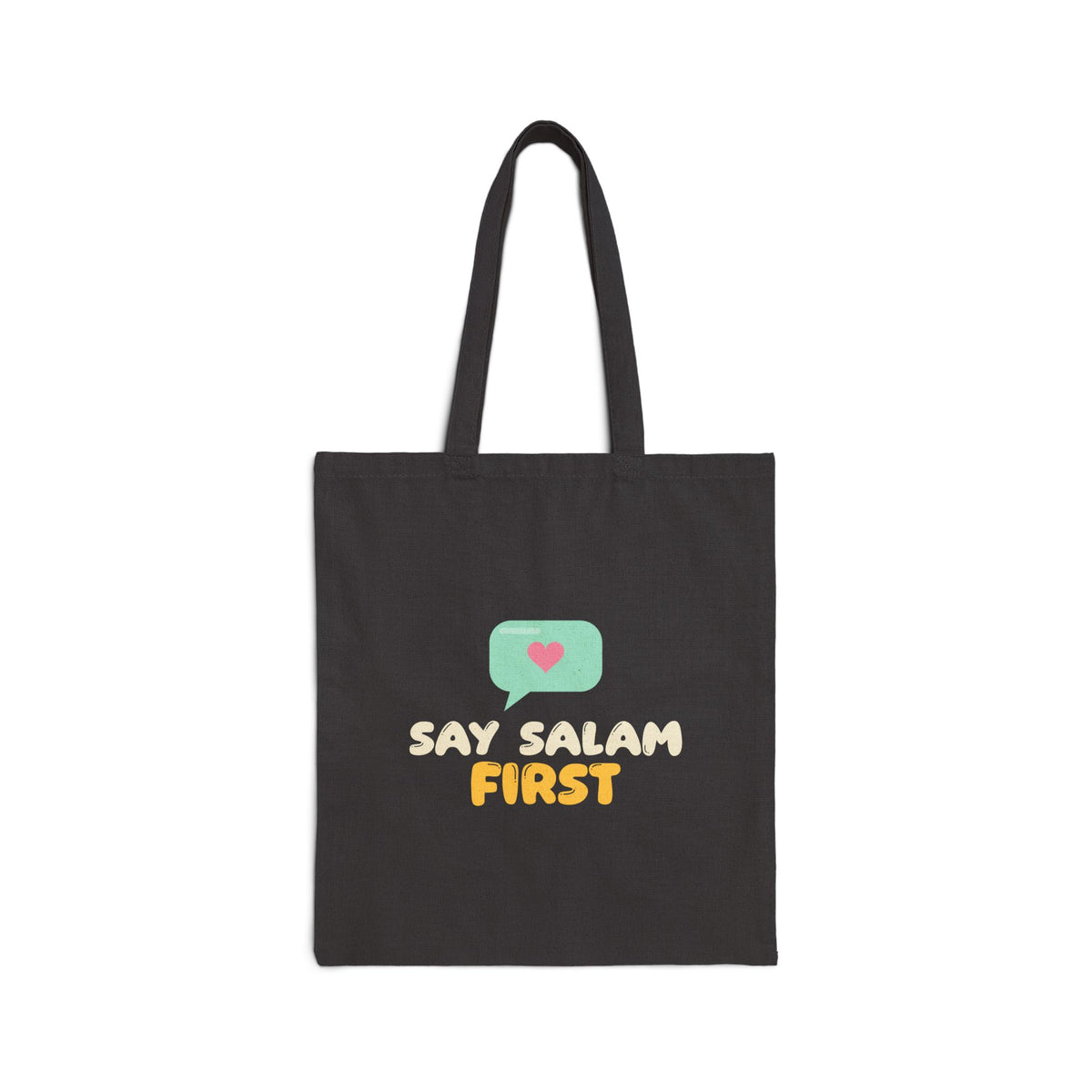 Say Salam First Canvas Tote Bag in Black, one-sided print – AdabStars