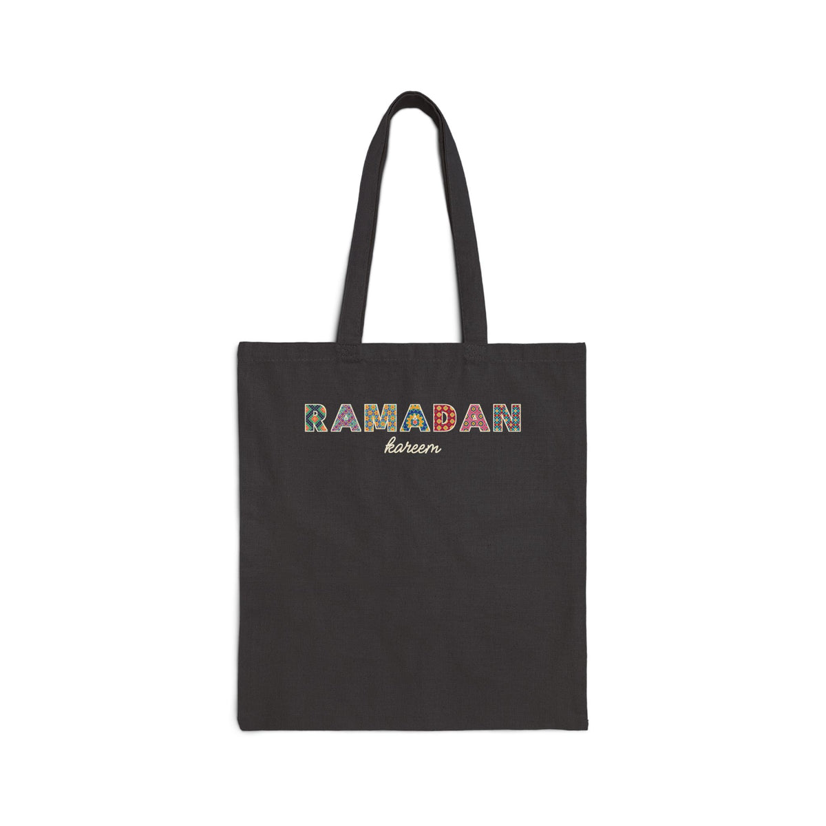 Ramadan Kareem Patterned Letters Canvas Tote Bag in Black, one-sided print – AdabStars