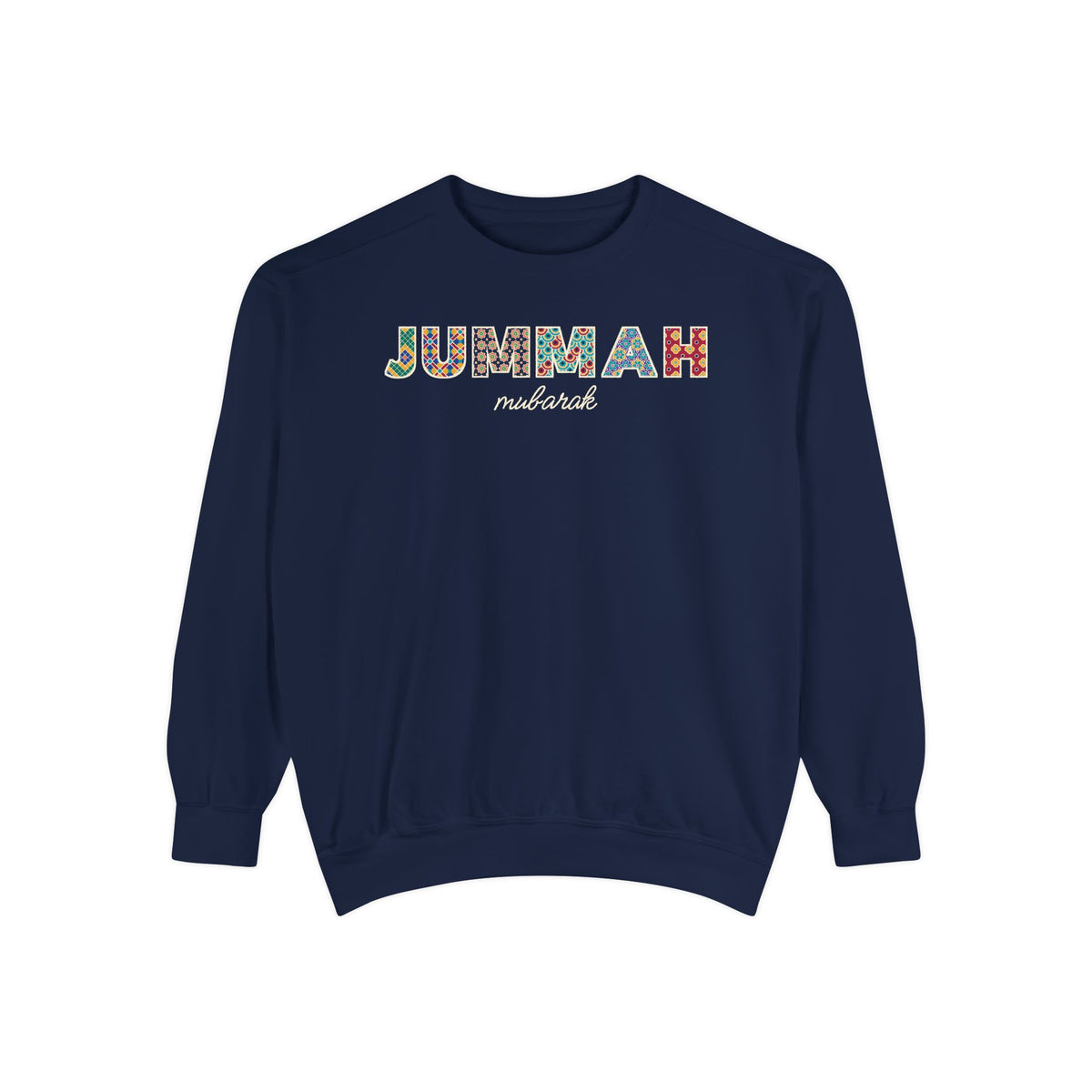 Jummah Mubarak Patterned Letters Islamic Premium Sweatshirt in True Navy – AdabStars