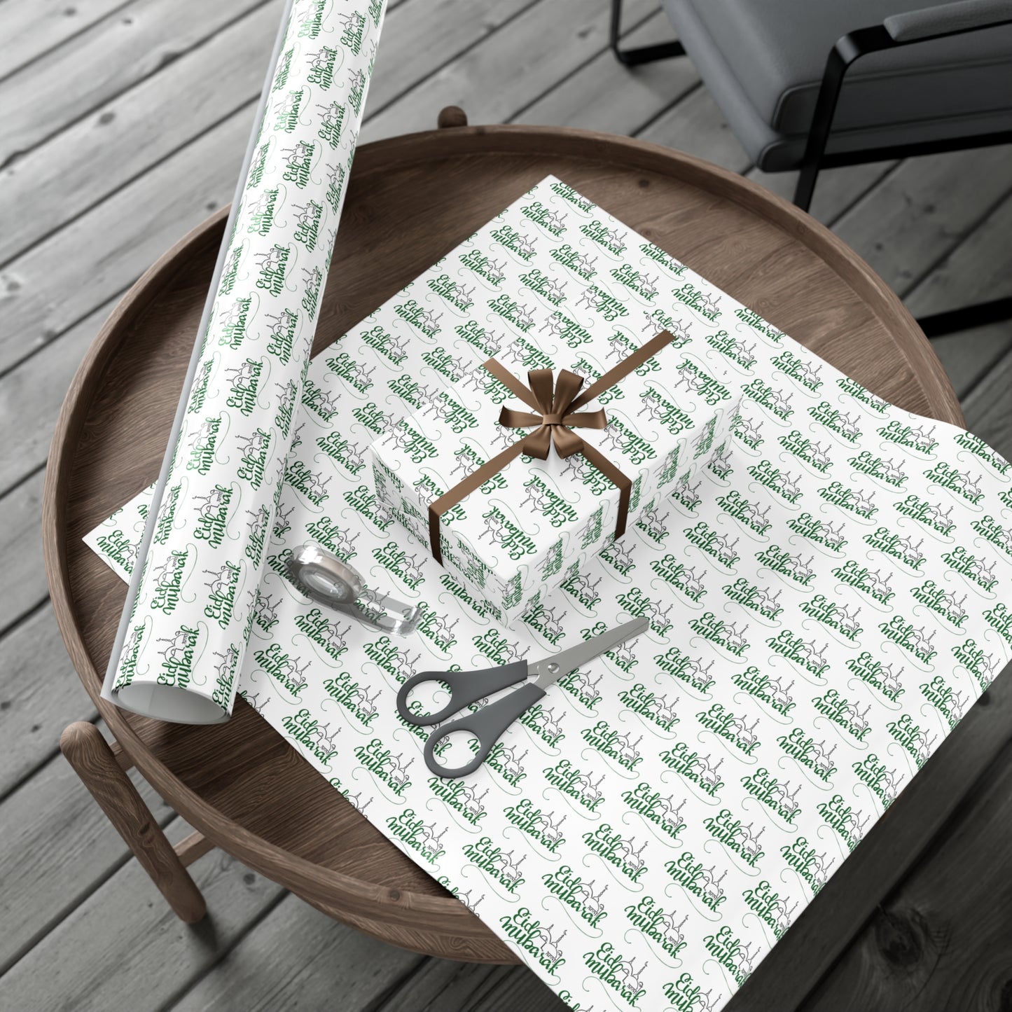 Wrapping Paper - Eid Mubarak Green with Masjid Mosque Design Gift Wrap Papers