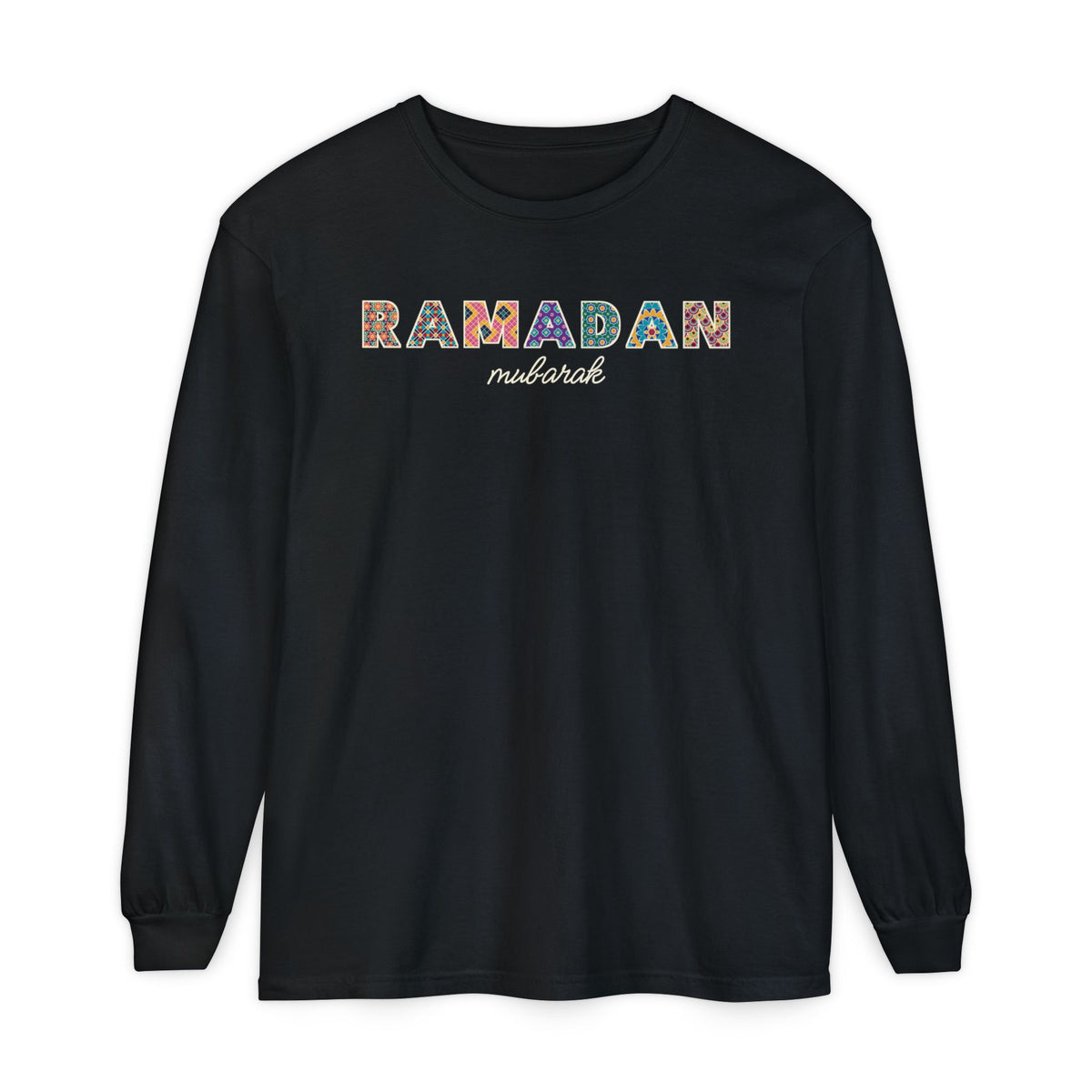 Ramadan Mubarak Patterned Letters Heavyweight Long Sleeve Shirt in Black – AdabStars