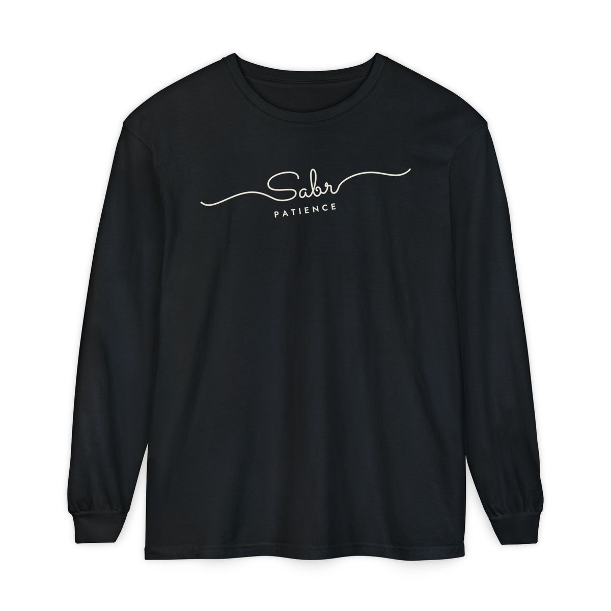 Sabr Fine Line Script Islamic Heavyweight Long Sleeve Shirt in Black – AdabStars